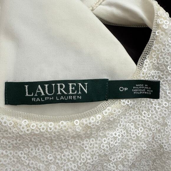 Lauren Ralph Lauren Sequin Bodice Cutout Back Formal Gown Black White, Size 0P - Picture 4 of 11